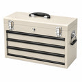 Boîte à outils Narqevix en acier beige, coffre verrouillable avec 3 tiroirs, dimensions 60x30x40 cm, rangement pratique