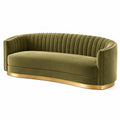 Canapé 3 places en velours vert olive avec base dorée, style contemporain, dimensions 180x85x78 cm, par Narqevix